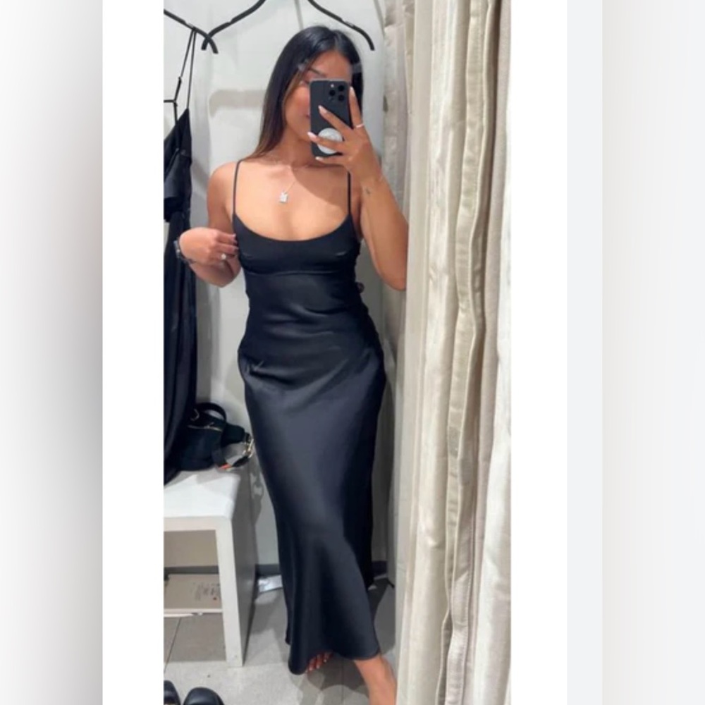 New Zara Satin Effect Cut-Out Black TikTok Dress